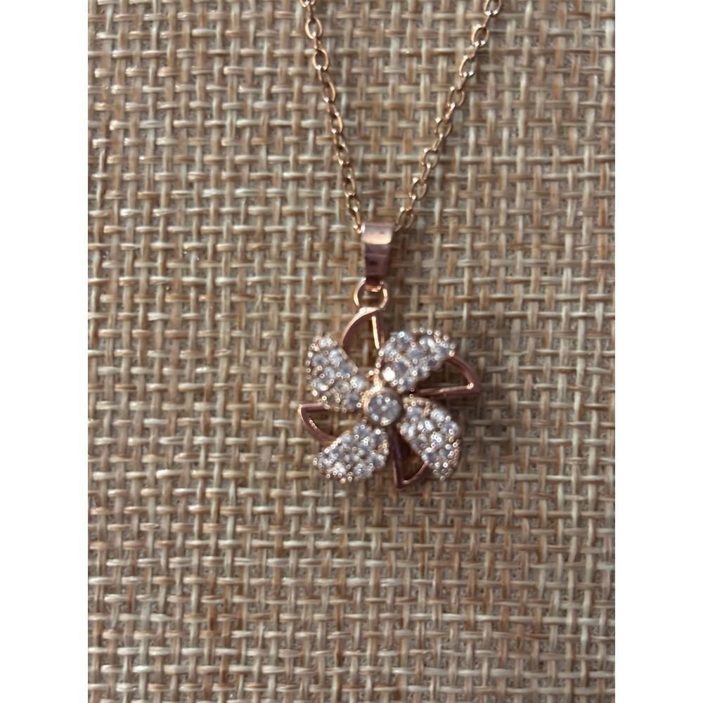 Rose-toned Flower Windmill Style Spinner Necklace
